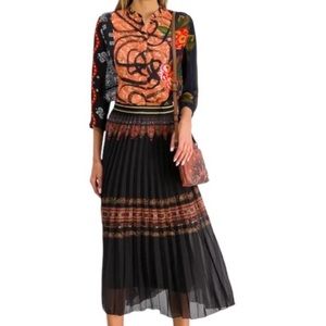 Desigual Cam Jenica Button Down Abstract Top Paisley Floral L Black Orange Red